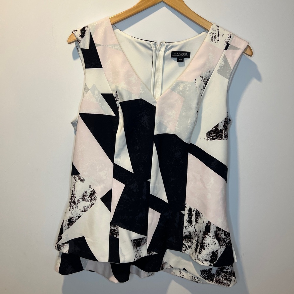 Vintage✨ Le Chateau Women Abstract Sleeveless Blouse - Black, White and Pink